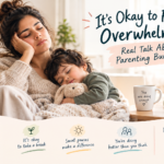 Tired mother resting with her child while experiencing parenting burnout