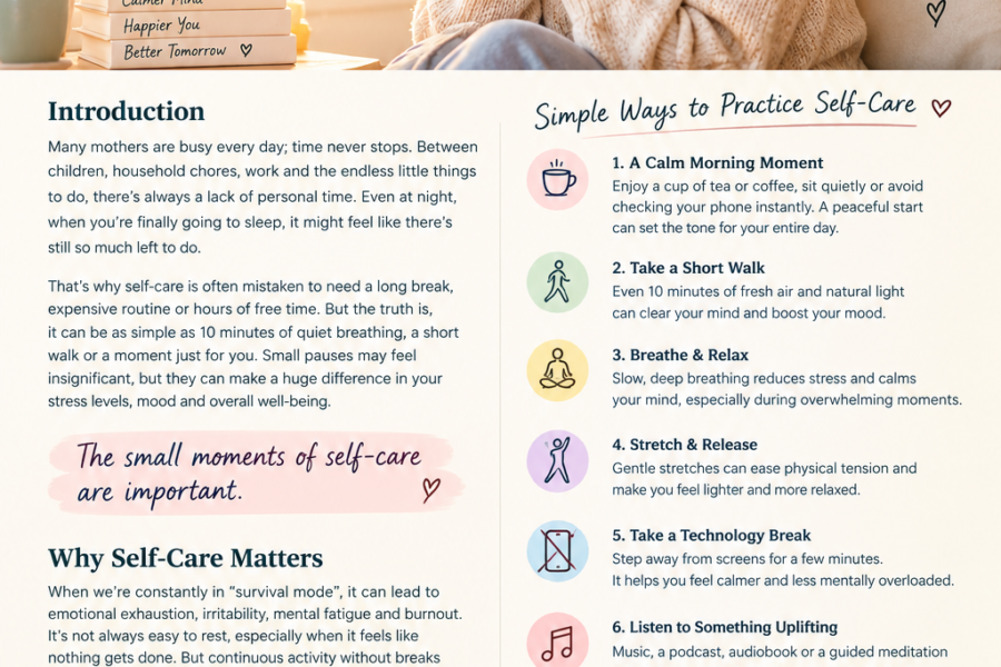 Self-care for busy moms taking a quiet 10-minute break with a cup of tea