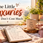 A cosy morning with coffee, books and soft blankets, representing the simple luxuries of everyday life.