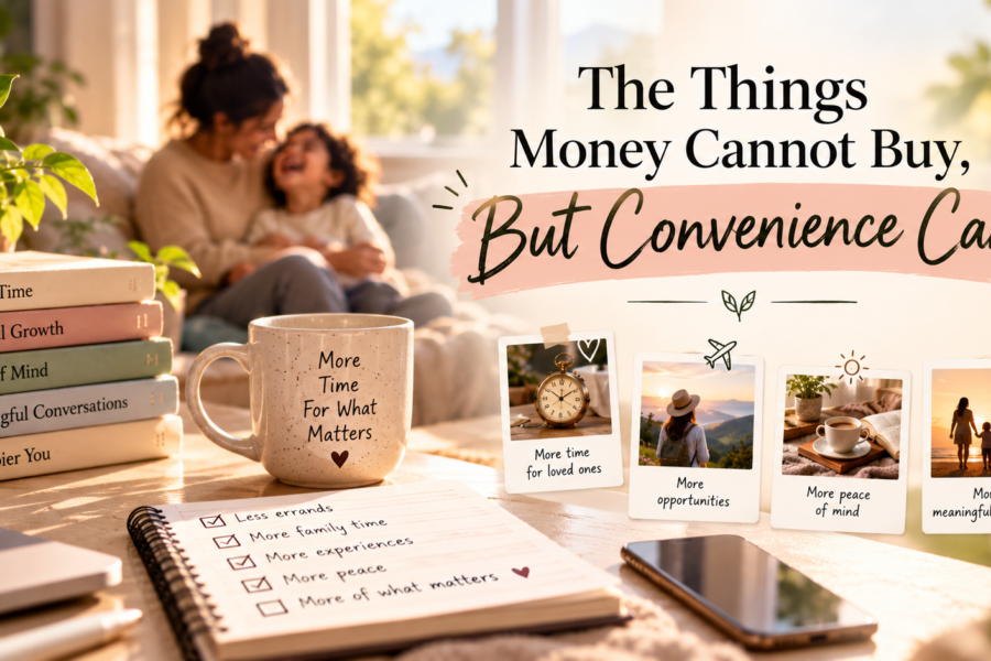 A cosy workspace and family moment representing how convenience can create more time for what matters.